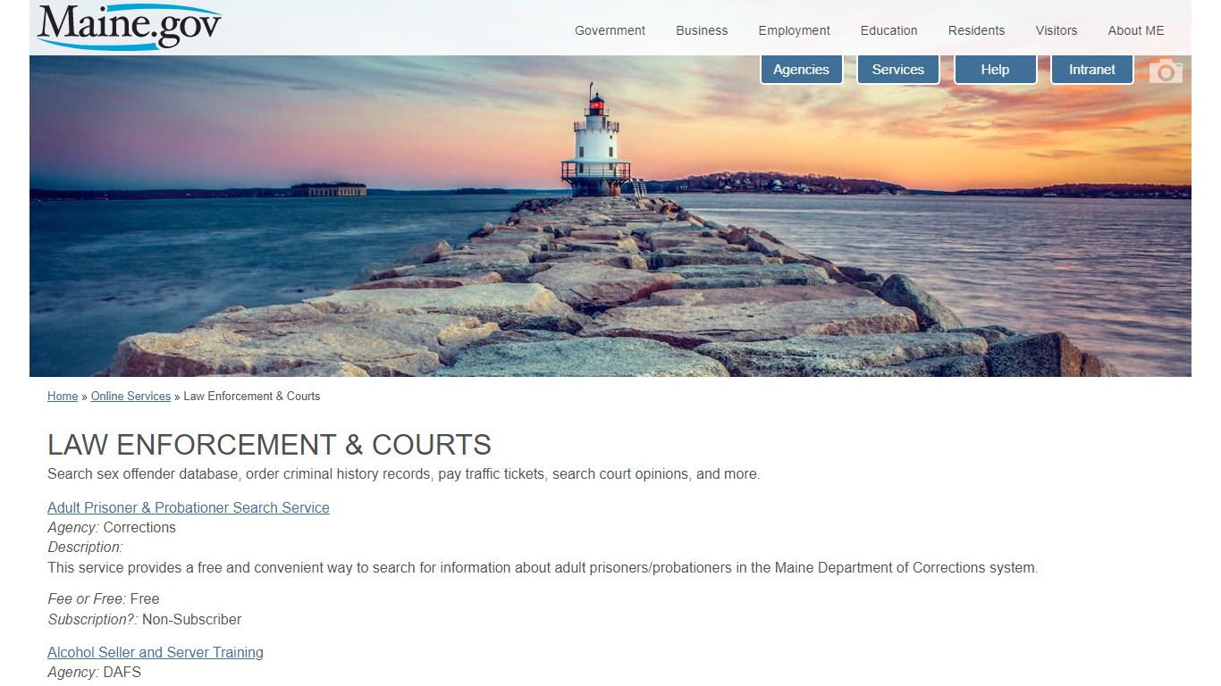Maine.gov: Online Services: By Category: Law Enforcement ...